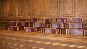 Image of jury duty section in a court.
